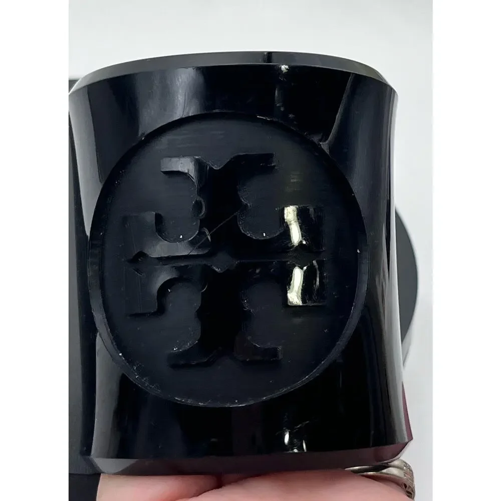 TORY BURCH Designer Acrylic Black Logo Luxury Bracelet‎ Cuff Monogram